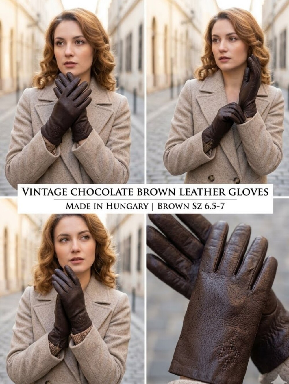 Chocolate Brown Leather Cozy Lined Gloves | Made in Hungary | Brown Sz 6.5-7